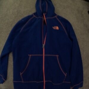 The North Face Boys Blue Orange Full Zip Fleece Hoodie Jacket Size L 14/16